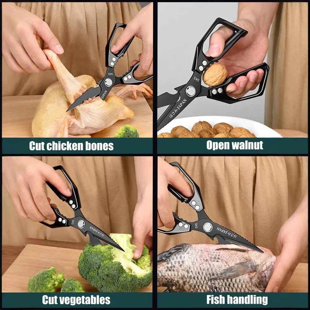 Ciseaux de cuisine multifonctions – Ciseaux alimentaires robustes avec coupe-os, écailleur à poisson et ouvre-bouteille
