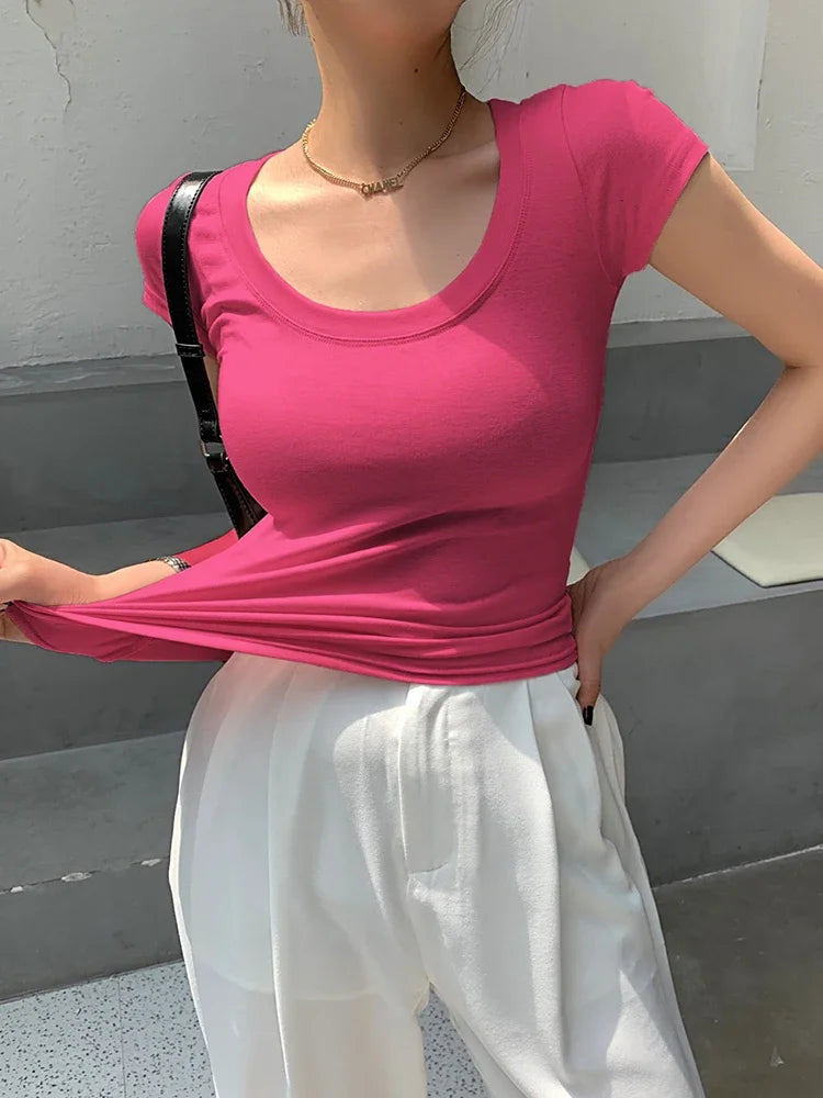 2026 Summer Women’s 100% Cotton Slim T-Shirt Casual Basic O-Neck Solid Korean Style Tee 16 Colors