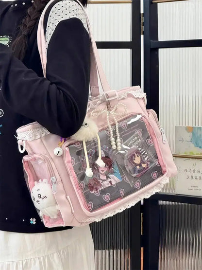 Bolsa Ita Japonesa Y2K para Mujer – Bonito Bolso de Hombro Transparente Lolita, Bolso Cruzado Grande de Exhibición DIY, Cartera de Moda Kawaii para la Escuela, Viajes y Uso Diario