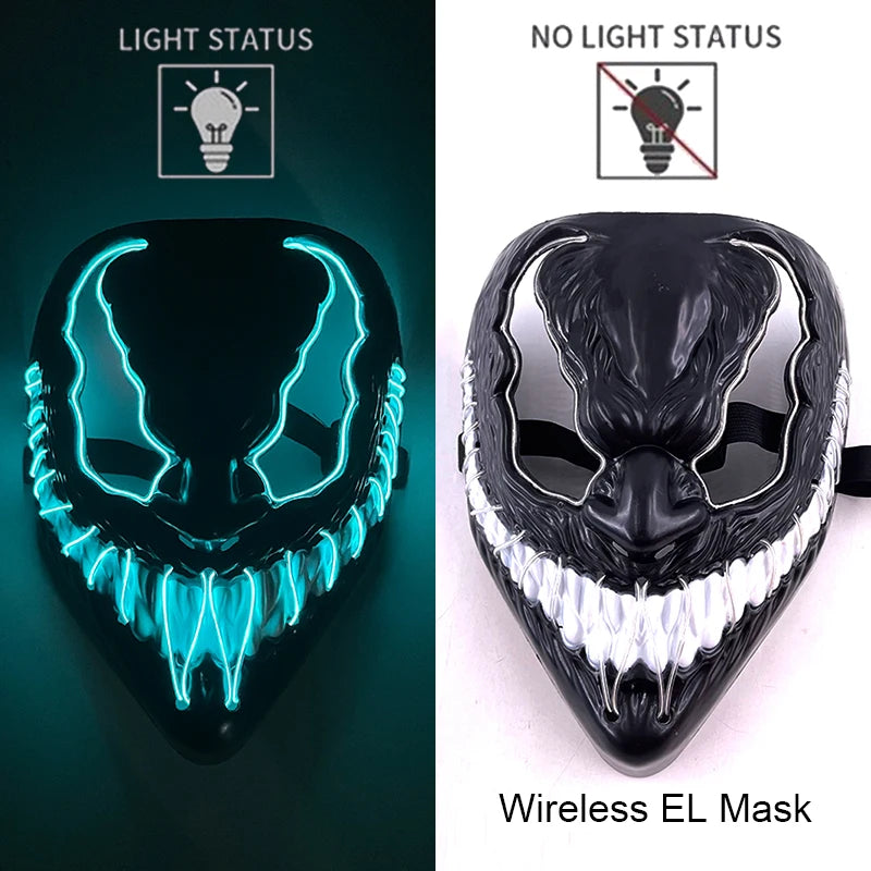 Masque LED sans fil Purge – Masque néon lumineux pour Halloween, fêtes et festivals