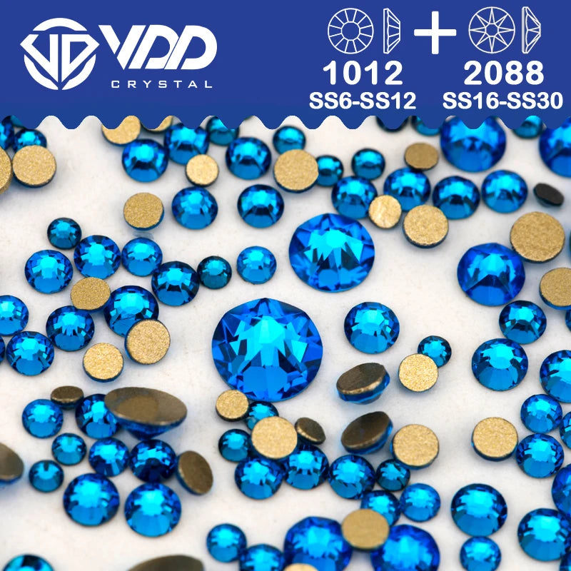 VDD Piedras Preciosas de Cristal Doradas de Fondo Plano – 2088 Cristales de Strass para Arte de Uñas, Manualidades y Decoraciones DIY