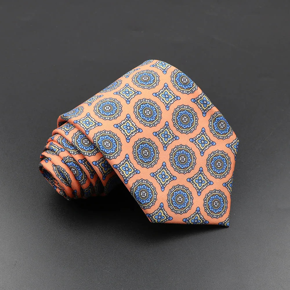Men's 7.5cm Soft Silk Necktie – Floral & Dot Pattern Tie for Weddings, Business, Parties & Formal Wear