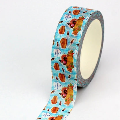 1PC 10M Fall Washi Tape – Pumpkin, Maple Leaves, Corn, Turkey & Sunflower Decorative Masking Tape for Scrapbooking, Planners & Stationery