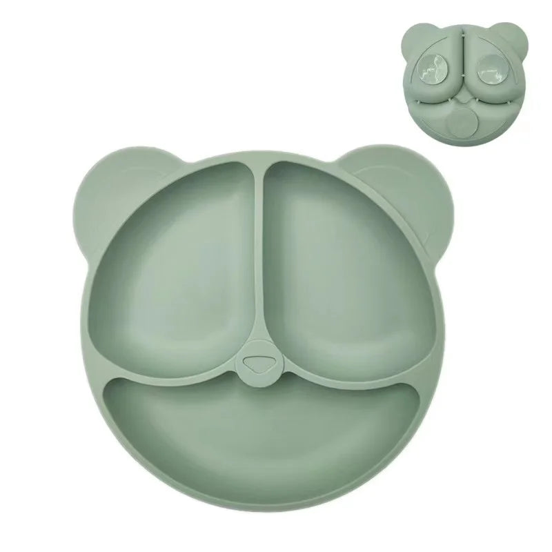 Assiette à ventouse en silicone pour bébé – Assiette repas sourire pour tout-petits avec compartiments, vaisselle pour enfants sans BPA