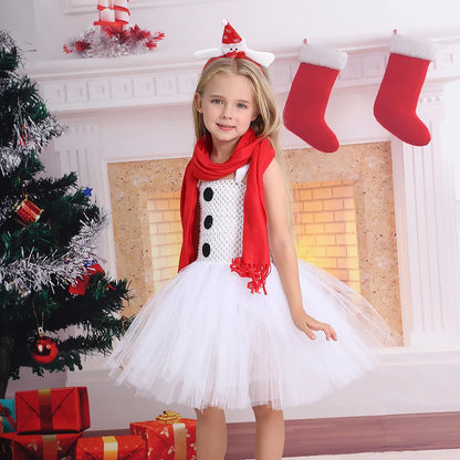 Girls Snowman Cosplay Costume – Fancy Tutu Dress for Stage Shows, Parties, Carnival & Halloween, Ages 3–10Y