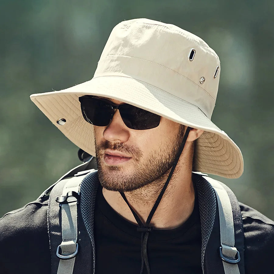 Men's Summer Wide Brim Bucket Hat – Waterproof UV Protection Fisherman Sun Hat for Hiking, Fishing, Climbing & Outdoor Activities