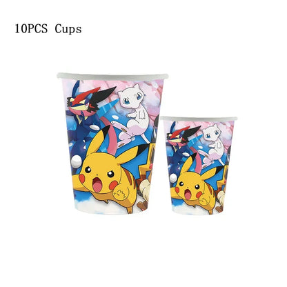 Pokémon Theme Birthday Party Decorations – Cartoon Pokémon Go Tableware Set (Cups, Plates & Pikachu Balloons) for Baby Shower & Party Favors