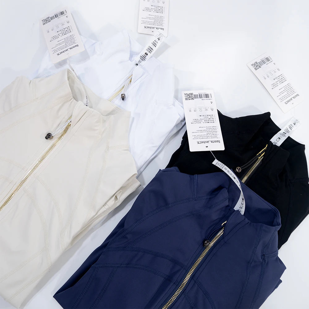 Chaqueta de yoga de mujer ajustada con cremallera – Top deportivo de cuello alto de secado rápido para gimnasio, running y fitness