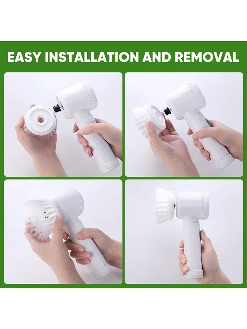 Cepillo Giratorio Eléctrico – Cepillo de Limpieza Inalámbrico con 5 Cabezales Reemplazables para Baño y Limpieza del Hogar