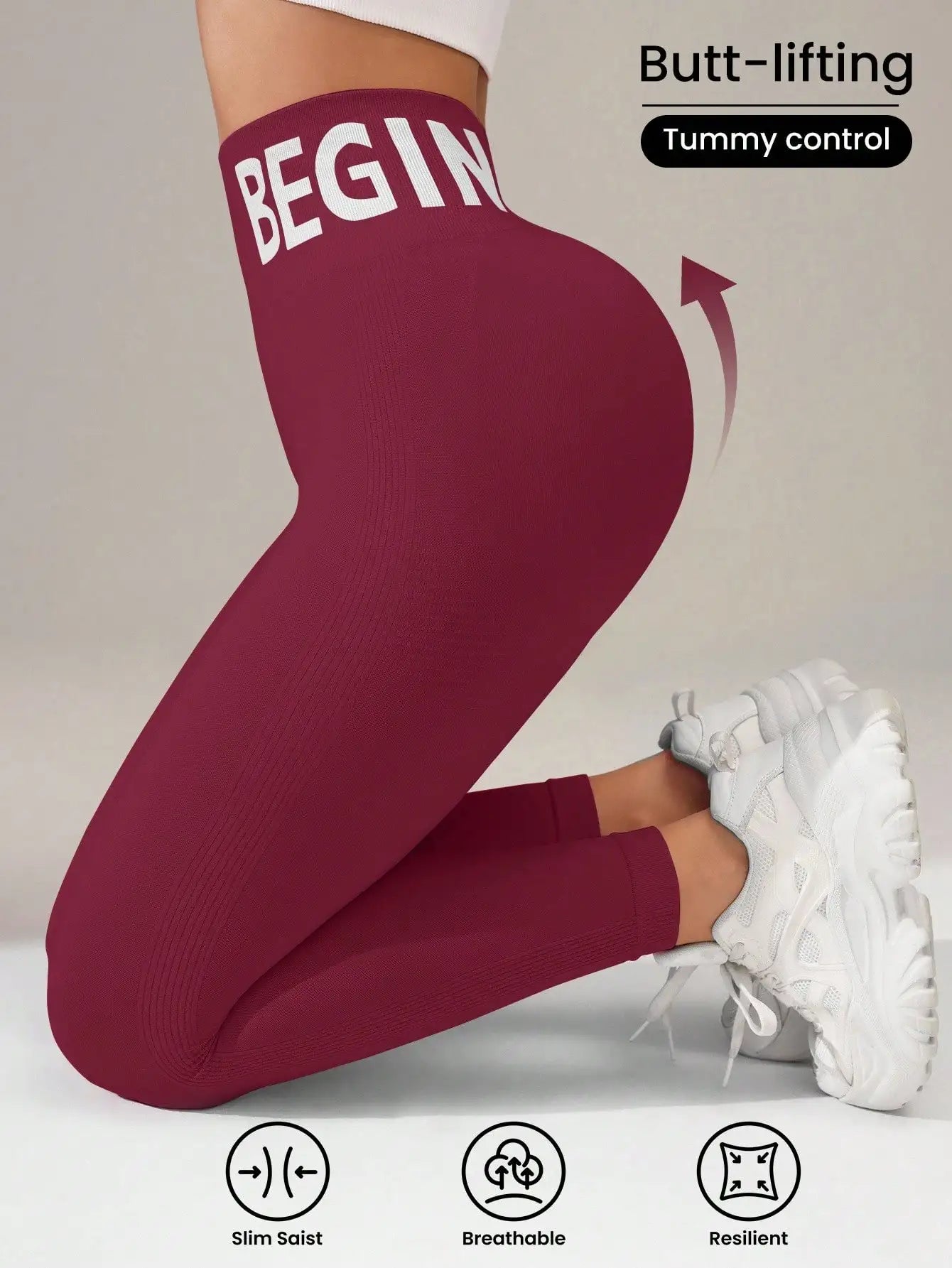 Seamless Yoga Leggings – High-Waist Butt-Lifting Quick-Dry Breathable Workout Tights with Lettering Print for Women