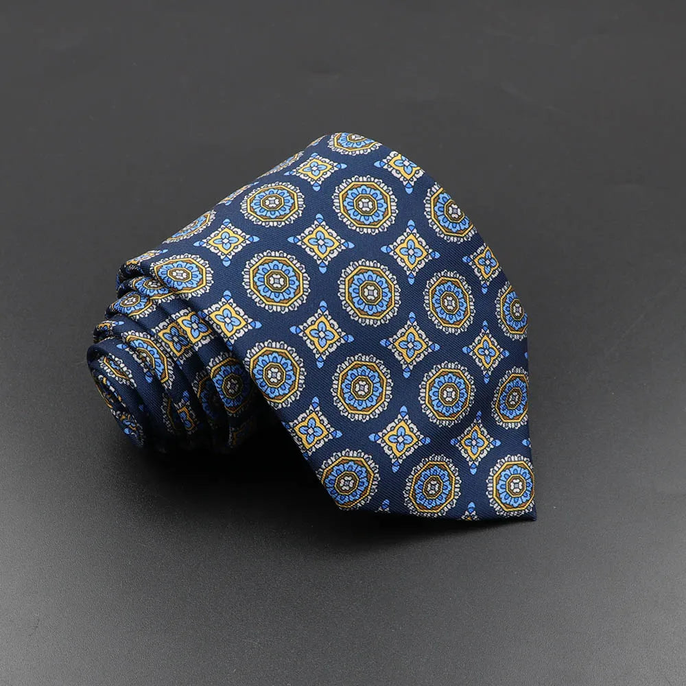 Men's 7.5cm Soft Silk Necktie – Floral & Dot Pattern Tie for Weddings, Business, Parties & Formal Wear