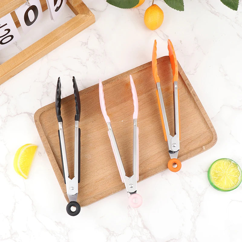 Silicone BBQ Grilling Tongs – Non-Stick Stainless Steel Kitchen Cooking, Salad & Serving Tongs