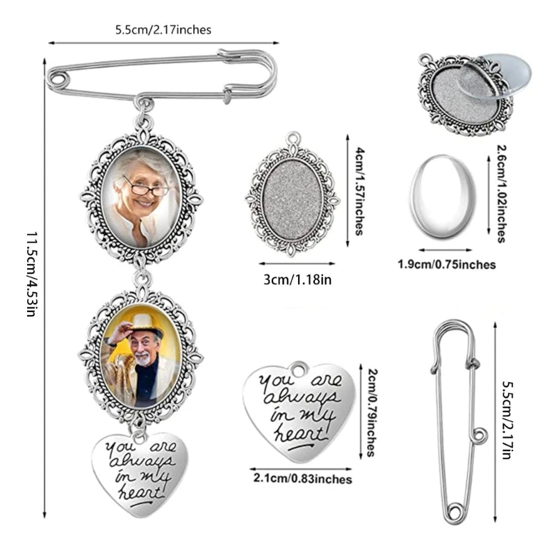 Wedding Bouquet Photo Charm – Oval Picture Frame Pendant Brooch for Bridal Bouquets & Memorial Keepsakes