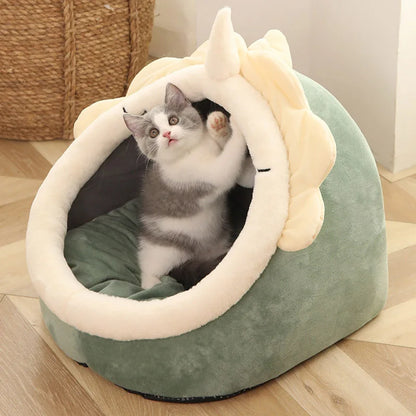 Cama cueva plegable para gatos y perros pequeños, lavable y extraíble, cama de dibujos animados para sueño profundo, casa de dormir cómoda para mascotas