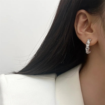 Vintage Double-C Cross Zircon Stud Earrings – Korean Fashion Crystal Earrings for Women | Elegant Engagement Jewelry Gift