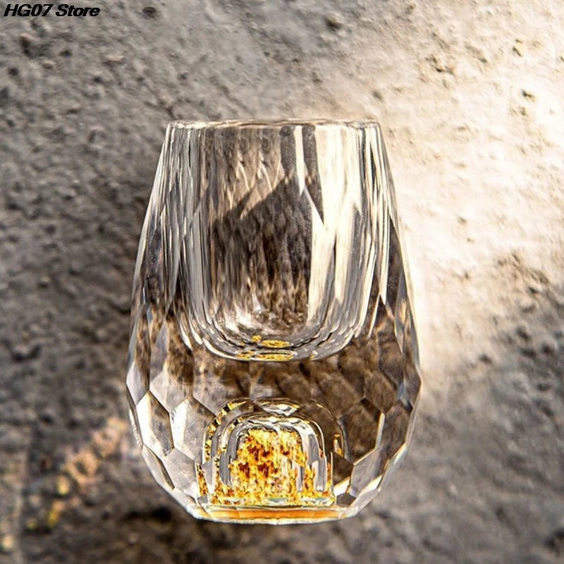 Luxury Crystal Glass Cup with Gold Foil Double Bottom, Vodka Shot Glass, Sake and Shochu Drinking Cup, Liqueur Glass, Elegant Tea Cup, Premium Bar Drinkware Gift