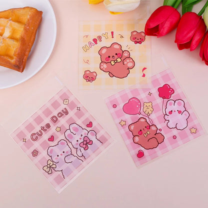 100/200PCS Cute Bear Self-Adhesive Treat Bags for Cookies, Candy, Biscuits, Snacks, Wedding Favors & Gift Packaging