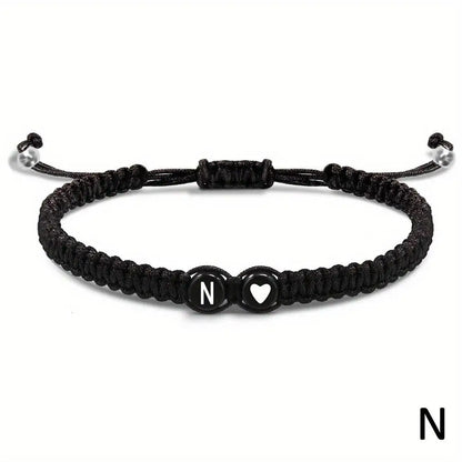 Pulsera Corazón Inicial Personalizada – Pulsera de Cuerda Trenzada Hecha a Mano con Letras de la A a la Z para Hombres y Mujeres | Regalo de Joyería para Parejas y Amigos