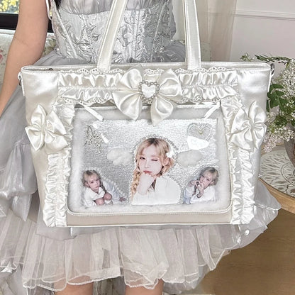 Bolsa Ita Japonesa Y2K para Mujer – Bonito Bolso de Hombro Transparente Lolita, Bolso Cruzado Grande de Exhibición DIY, Cartera de Moda Kawaii para la Escuela, Viajes y Uso Diario
