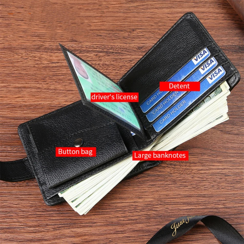 Billetera de cuero de gran capacidad para hombre con ventana para identificación, ranuras para tarjetas y monedero.