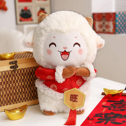 Fluffy Goat Ornament – Cute Desk Decoration & Chinese New Year Gift, Lunar Spring Festival Decor for Sheep Zodiac Collectors