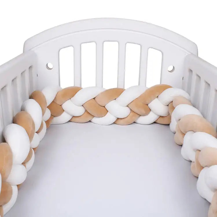 Protector de cuna trenzado hecho a mano – Cojín de cuna anudado suave para cunas, decoración de guardería y protección de bordes (1M–3.6M)