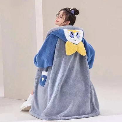 Sanrio Hello Kitty Girls' Velvet Pajama Set – Cute Cartoon Long Bathrobe & Nightgown, Soft Cozy Home Sleepwear for Kids
