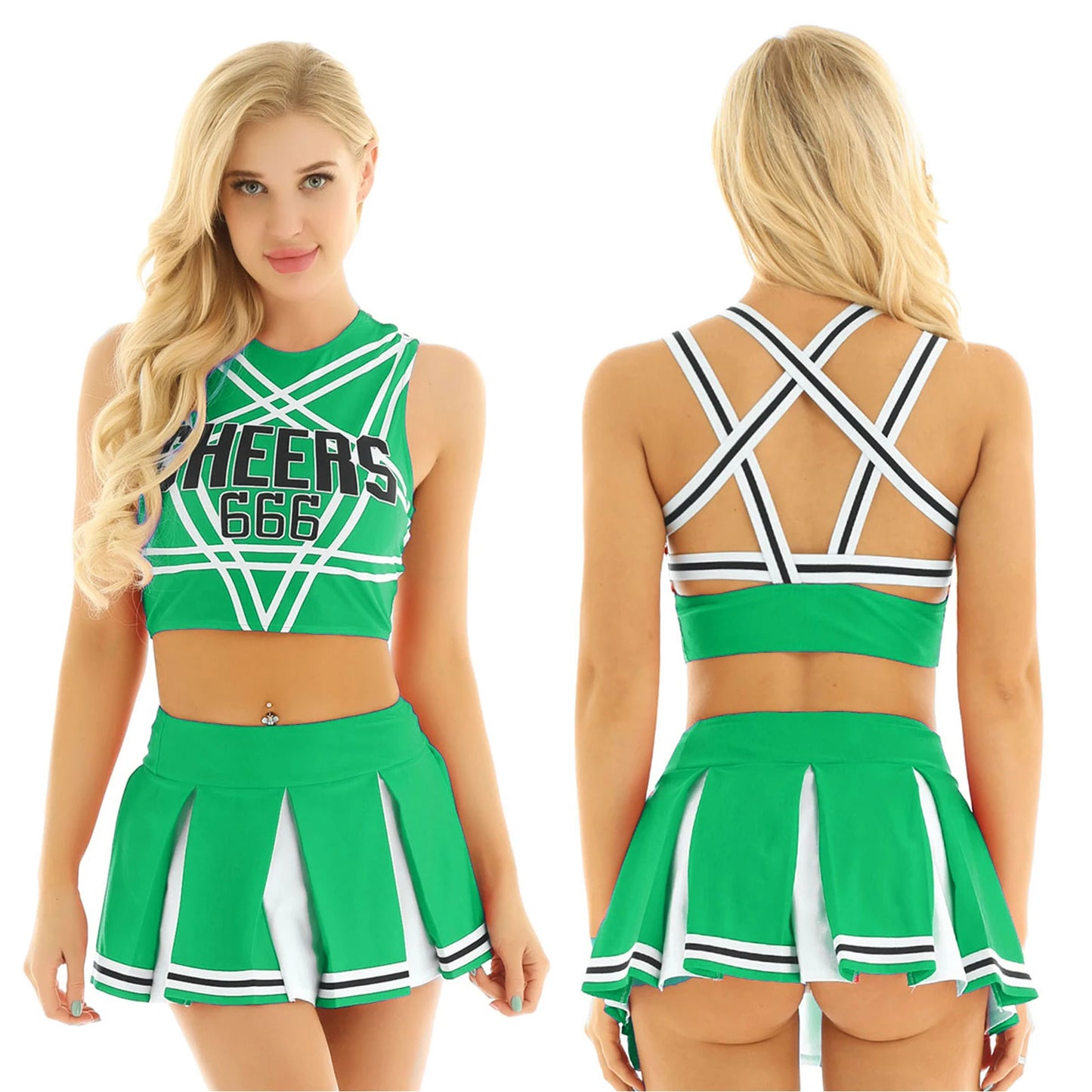 Women’s Cheerleader Cosplay Costume – Uniform Set (Crop Top + Mini Pleated Skirt, Carnival Outfit)