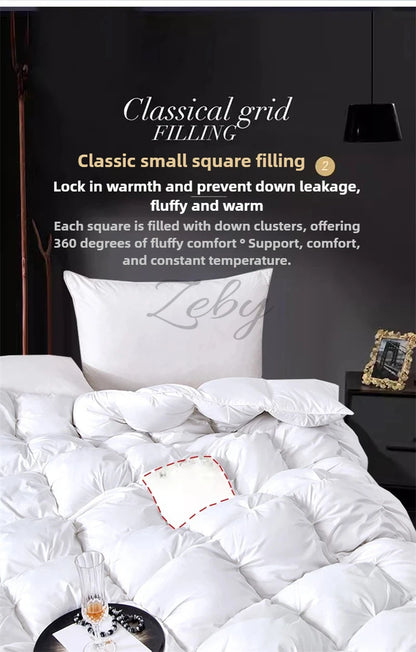 Edredón de lujo 100% plumón de ganso blanco – Duvet ligero y cálido de invierno con diseño plisado