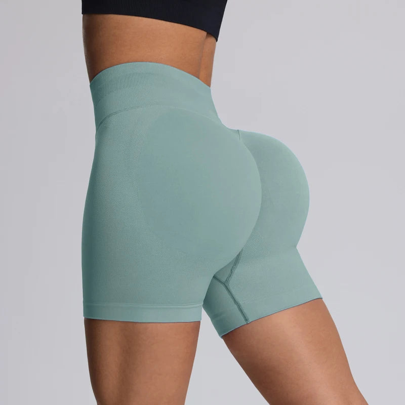 Shorts de yoga femme taille haute gainant sans couture pour l'entraînement, la salle de sport, la course et le fitness, à fort impact