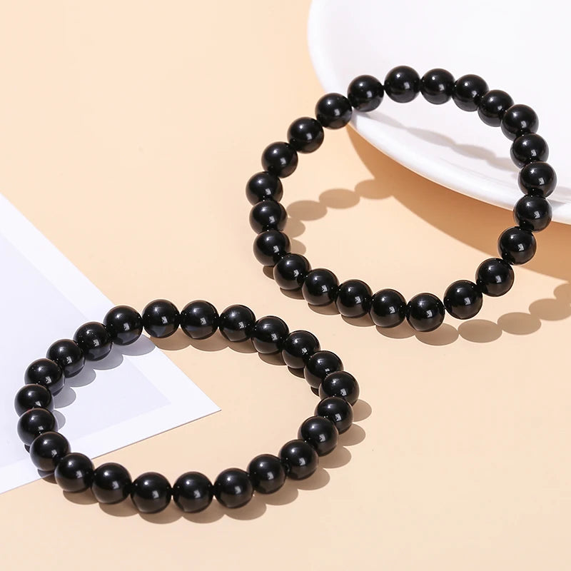 Pulsera de piedra obsidiana negra natural – Joyería ajustable de cuentas de cristal para hombres y mujeres, regalo de moda y accesorio de estilo energético