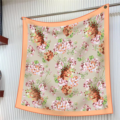 Foulard carré en soie 90 cm pour femme, motif floral, sergé de luxe, bandana, châle, hijab, cache-col, écharpe de tête