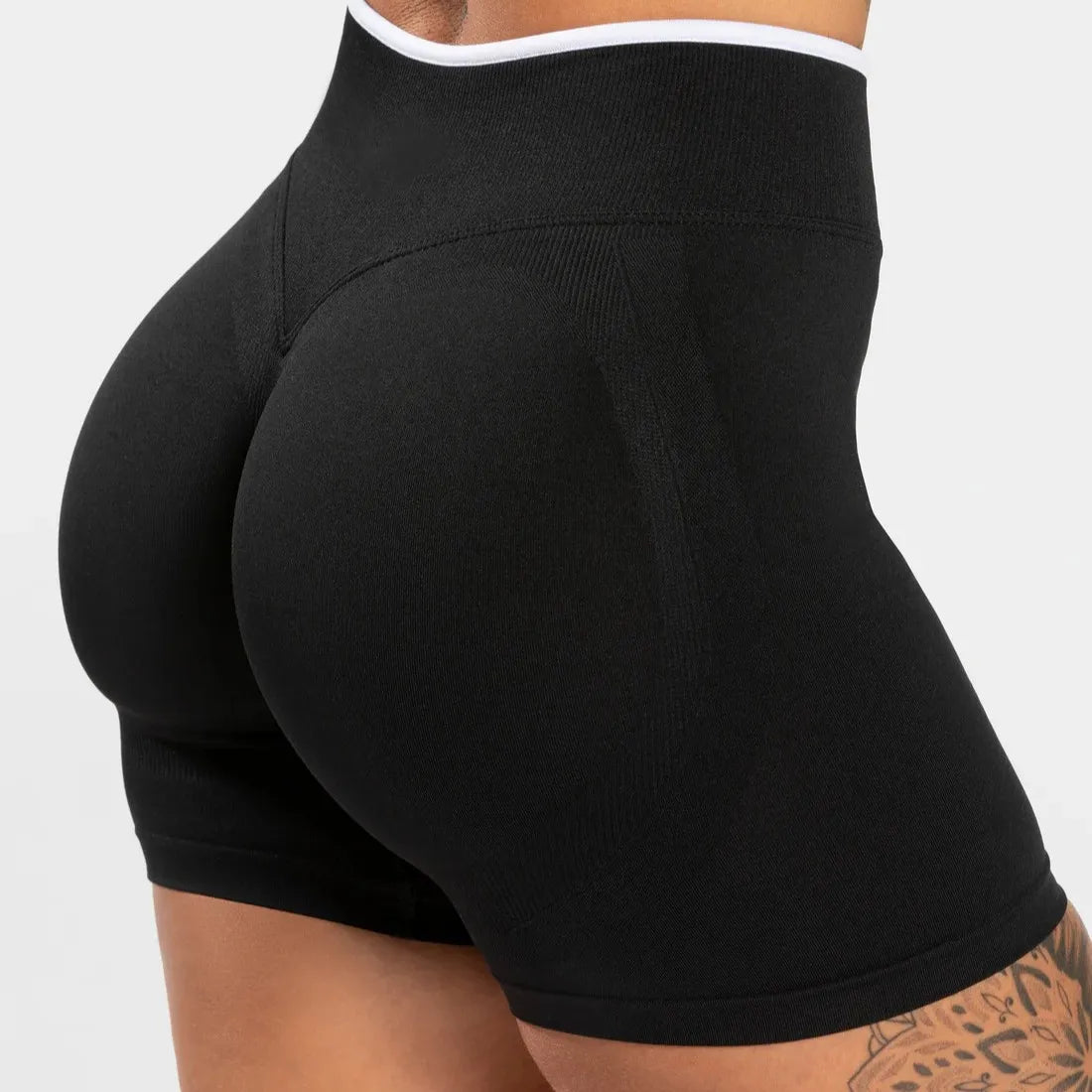 Women’s Seamless High Waist Gym Shorts Color Block Hip Lifting Yoga Running Sports Tight Shorts