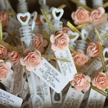 10/100PCS Heart Shape Bubble Soap Bottles – Mini Bubble Wands Wedding Favors for Guests | Birthday Party Decorations & Kids Toys