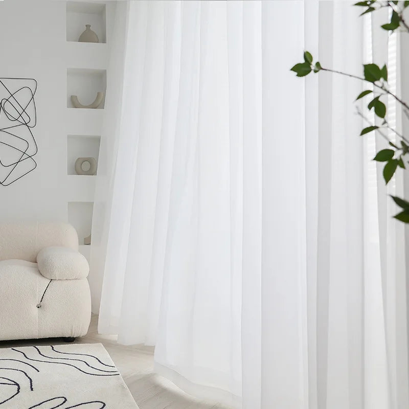 Cortinas de tul blanco transparente modernas – Paneles transparentes para ventanas de sala de estar y dormitorio