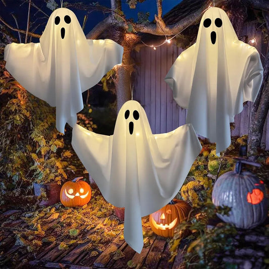 Halloween Hanging Ghost Decor – Light-Up Flying Ghost Ornaments for Indoor & Outdoor Garden, Party Decorations, Spooky Home Decor & Gifts