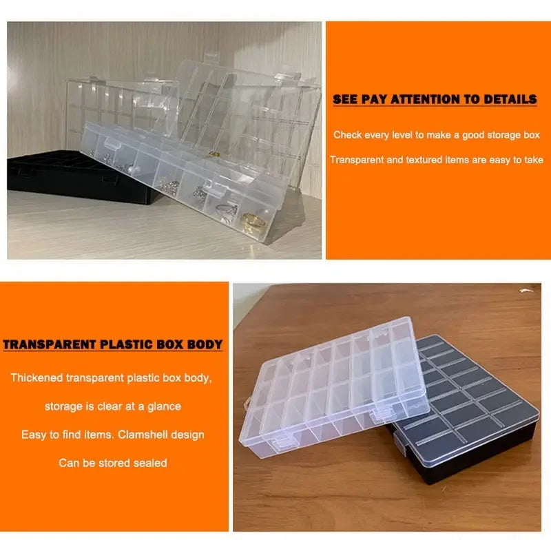 Caja de Almacenamiento de Plástico con 24 Rejillas – Estuche Organizador con Compartimentos para Joyas, Pendientes, Cuentas y Piezas Pequeñas para Almacenamiento en el Hogar, Manualidades y Organización de Exhibiciones