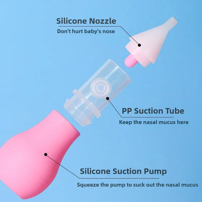 Aspirador Nasal de Silicona para Bebés – Limpiador Manual de Nariz para Lactantes y Niños Pequeños