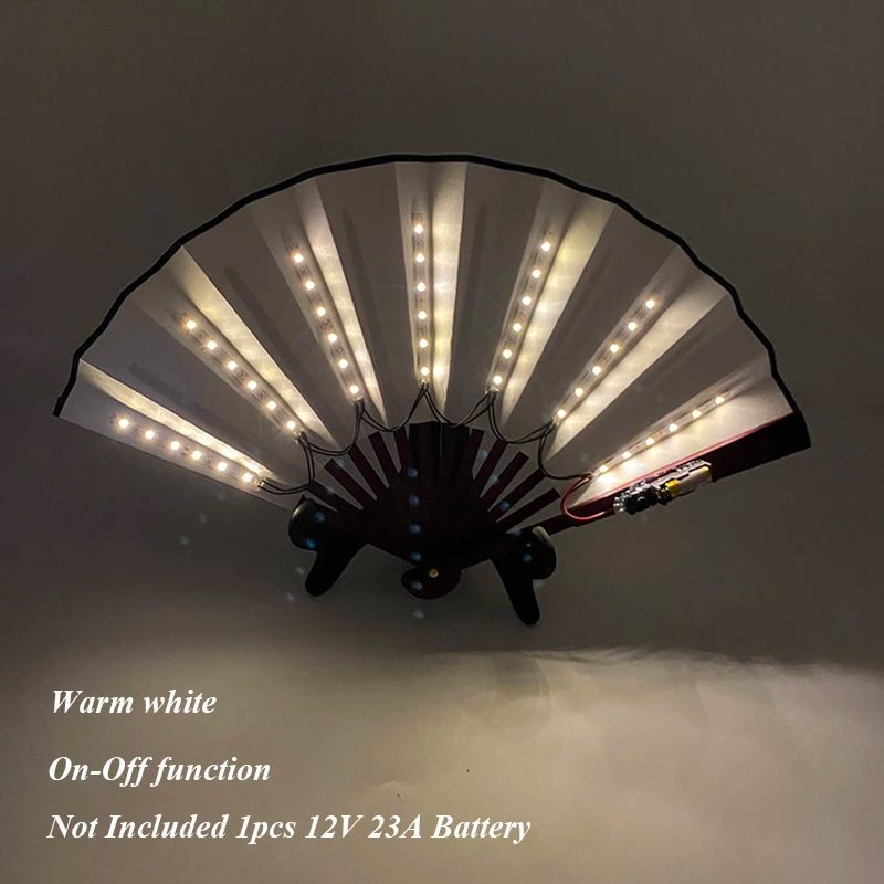 Ventilador de Mano Plegable con Luz LED – Ventilador Luminoso de 10 Pulgadas para Raves, Discotecas, Festivales y Fiestas