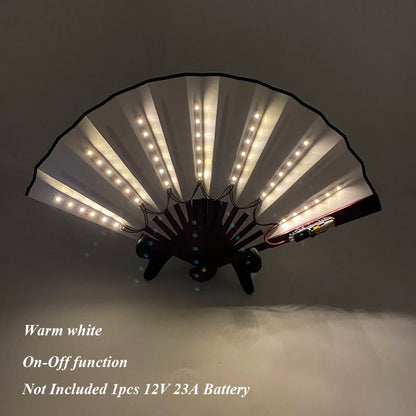 Ventilador de Mano Plegable con Luz LED – Ventilador Luminoso de 10 Pulgadas para Raves, Discotecas, Festivales y Fiestas