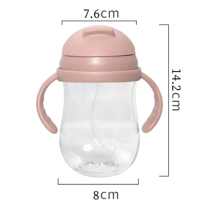 300ML Baby Straw Water Bottle with Handle Portable Toddler Training Cup for Kids