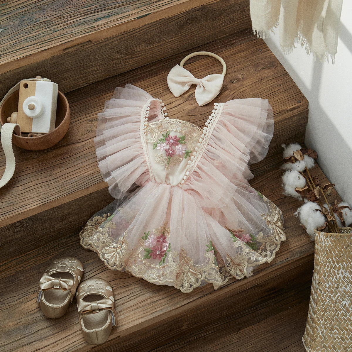 ma&baby Baby Girl Floral Embroidered Tulle Romper Princess Birthday Outfit 0–24 Months