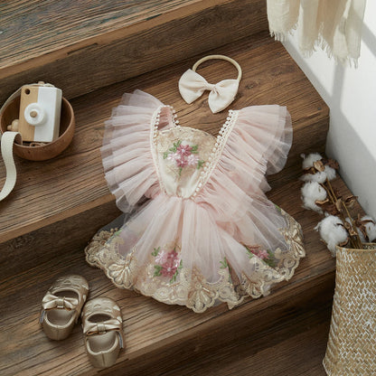 ma&baby Baby Girl Floral Embroidered Tulle Romper Princess Birthday Outfit 0–24 Months