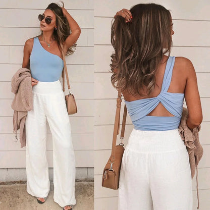Pantalon ample décontracté pour femme, taille mi-haute avec cordon de serrage, style européen et américain, idéal pour la plage au printemps et en été