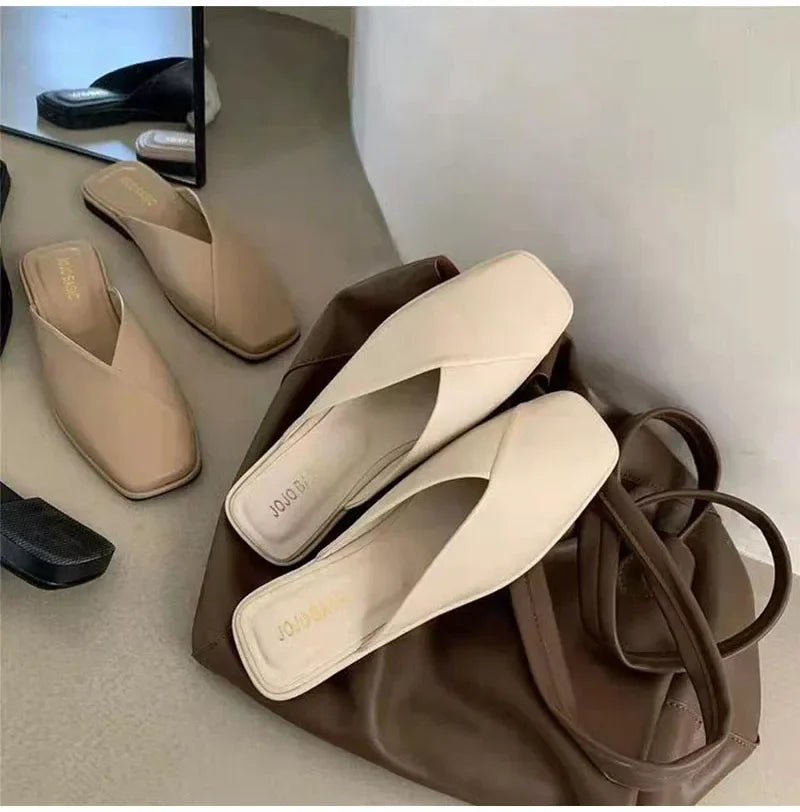Women's Square Toe Mules – Fashion Summer Slip-On Slides for Ladies, Casual Outdoor Beach Shoes in Large Sizes