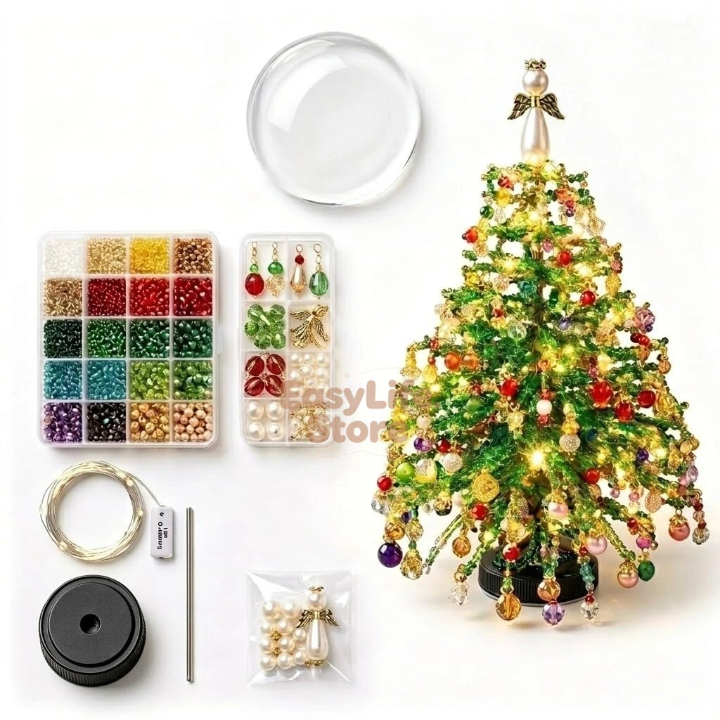 DIY Beaded Christmas Tree Kit – Crystal Bead Holiday Craft Set with LED Lights, Creative Home Decor & Gift for Adults and Kids