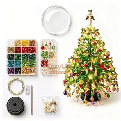 DIY Beaded Christmas Tree Kit – 3D Crystal Craft with LED Lights for Holiday Activities, Handmade Gifts & Festive Decor