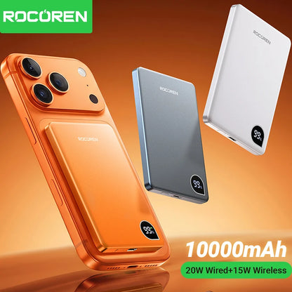 Rocoren 10000mAh Magnetic Power Bank – Fast Charging Portable Wireless Charger Battery Pack for iPhone 17 & 16 Pro Max