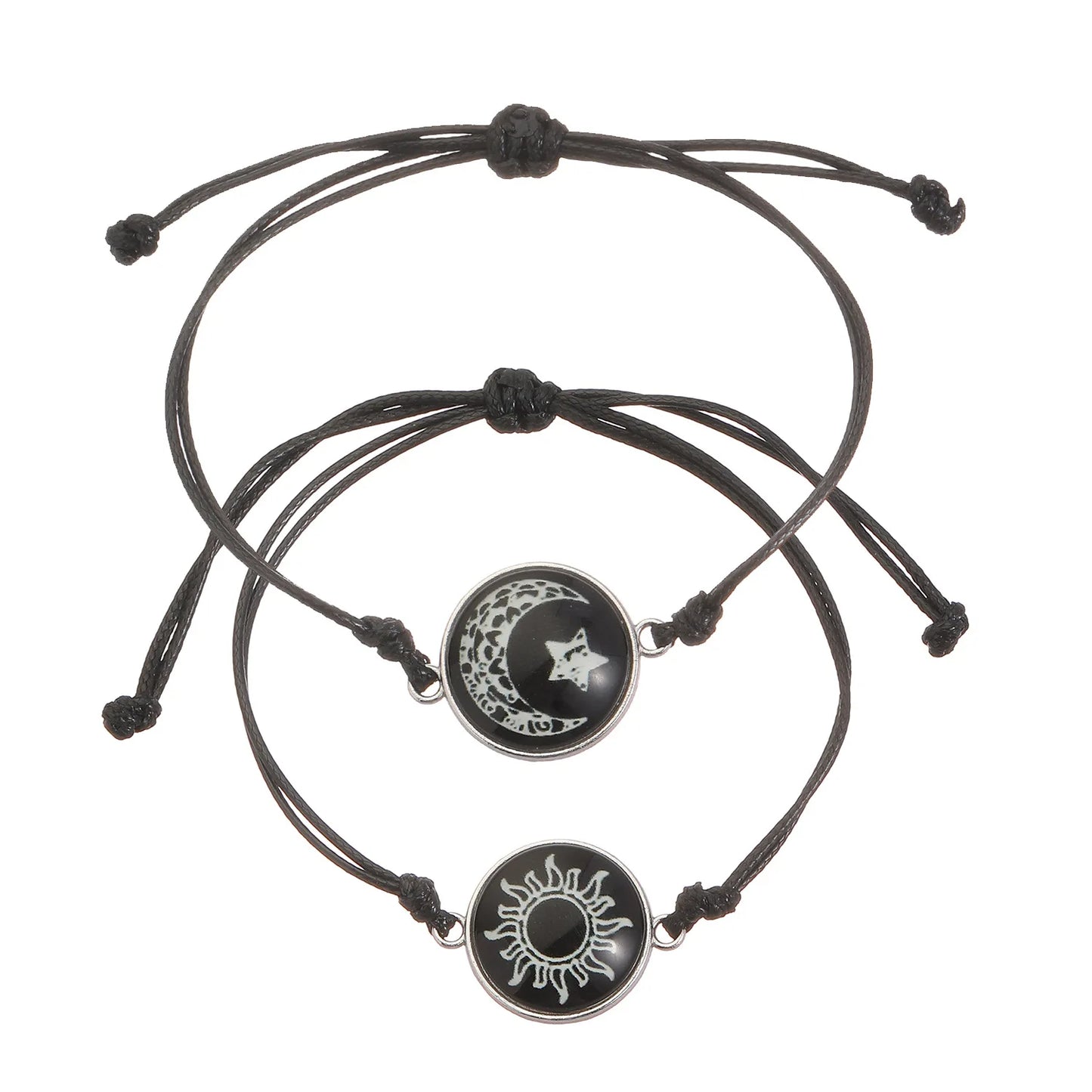 Luminous Sun & Moon Couple Bracelets – Handmade Braided Rope Matching Charm Bracelets for Men & Women | Romantic Jewelry Gift