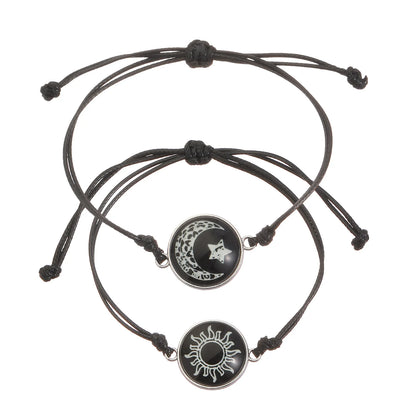 Luminous Sun & Moon Couple Bracelets – Handmade Braided Rope Matching Charm Bracelets for Men & Women | Romantic Jewelry Gift